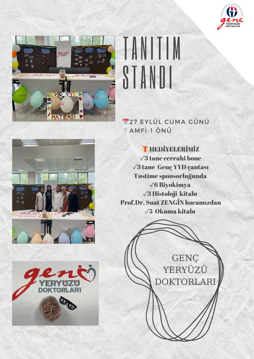 GaziantepGYYD's tweet photo. Herkese MERHABA💫Gaziantep  Genç Yeryüzü Doktorları olarak sizlerle tanışmak için sabırsızlanıyoruz 🤗 🩺27 Eylül Cuma günü Dekanlığımızın fuaye alanında yönetim ekibimizle beraber, ikramlarımızın da bulunduğu tanıtım standımızda sizleri bekliyor olacağız.  Görüşmek dileğiyle👋 https://t.co/Pi4D8XAH23