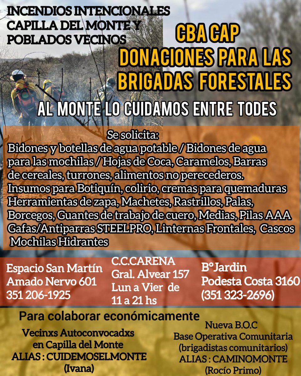 FueraPorta's tweet photo. ⚠️🔥 El fuego sigue avanzando, ya cruzó la ruta 17
Se cuenta con vehículo para llevar donaciones a los lugares afectados. 
Pedimos por favor acerquen lo que puedan de los que se pide,a los centros de acopio en Córdoba Capital:
Espacio San Martín:Amado Nervo 601 📱 351 2061925👇🏻 https://t.co/AgundboyQJ