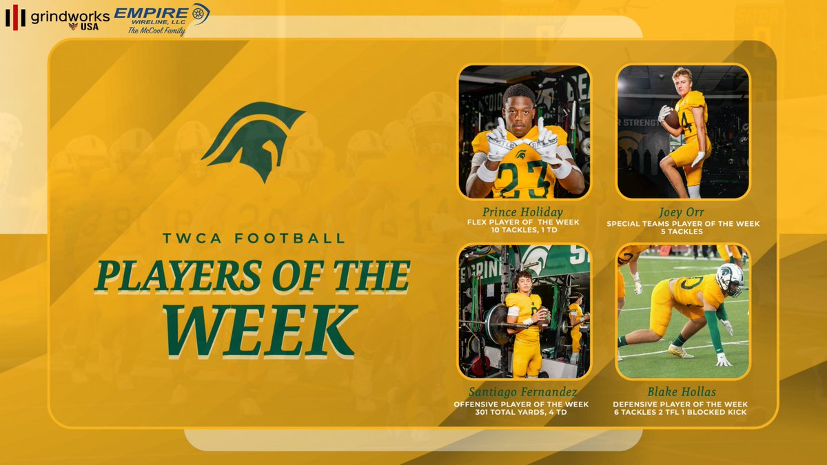 Woodlands Christian (@twcasports) on Twitter photo 🔥 Huge shoutout to our Players of the Week! Keep pushing, Warriors! 🏈 #TWCAFootball #WarriorPride 🔥 Huge shoutout to our Players of the Week! Keep pushing, Warriors! 🏈 #TWCAFootball #WarriorPride