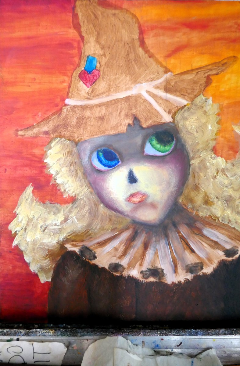 #WIP Work in Progress! Original Big Eye #Scarecrow #Fantasy Painting...

This is an image of my big eye scarecrow fantasy girl.  The original painting is 11"x14" duo oils on wood.  I've worked on her eyes and face a bit since you've seen her last.

#workinprogress #painting
