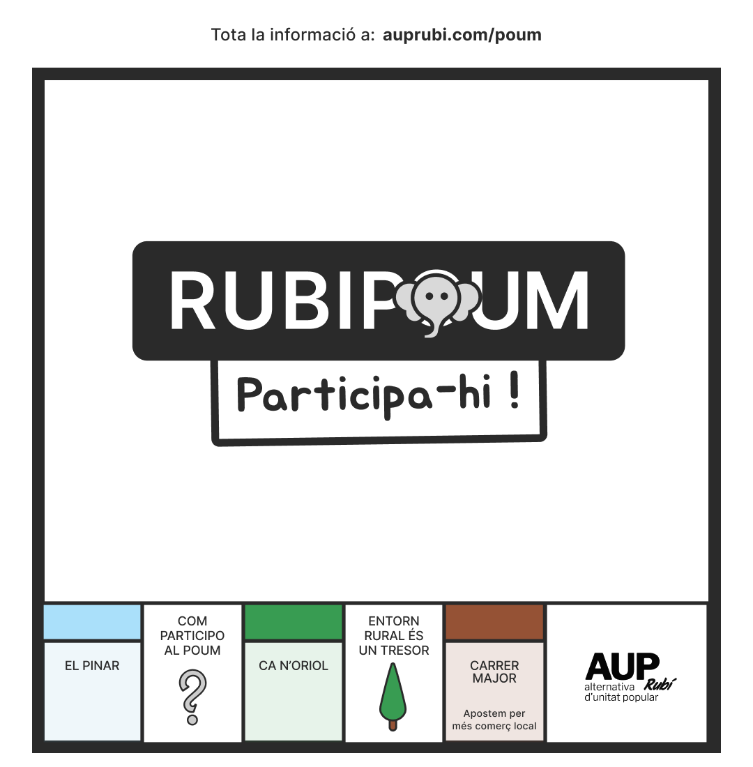AUP_Rubi's tweet photo. Fins al 8 d'octubre podem fer aportacions al POUM de #rubicity. 

Un document clau pel futur de la ciutat, per això estem informant a totes les entitats i persones interessades sobre què diu l'Avanç i com fer arribar les propostes!

🗣 Tens aportacions? https://t.co/L07h3g5NXH https://t.co/fk4RAM6bUD