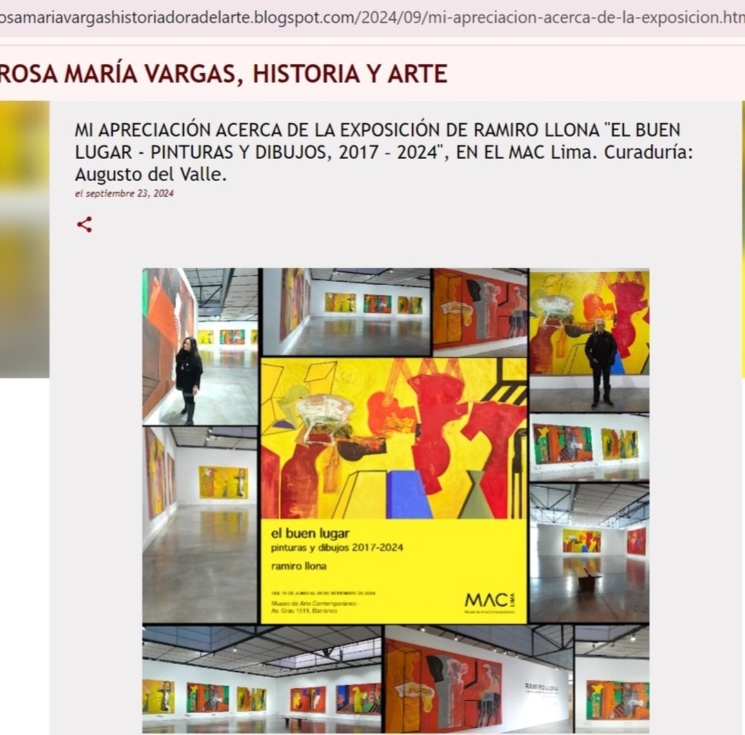 RosaMariaVargas's tweet photo. MI APRECIACIÓN ACERCA DE LA EXPOSICIÓN DE RAMIRO LLONA "EL BUEN LUGAR - PINTURAS Y DIBUJOS, 2017 – 2024" en el MAC Lima. 

https://t.co/Pq3rQYPO9L https://t.co/FX9LxNL8qq