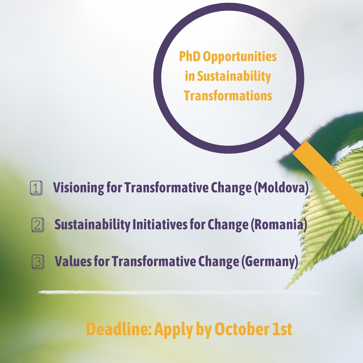 Transformations Community (@transformcomm) on Twitter photo 📢 PhD Opportunities @kasselinstitute:
1️⃣Visioning for transformative change (Moldova)
🔗stellen.uni-kassel.de/jobposting/57a…
2️⃣Sustainability initiatives for change (Romania)
🔗stellen.uni-kassel.de/jobposting/1f5…
3️⃣Values for transformative change (Germany)
🔗stellen.uni-kassel.de/jobposting/544…
📅Oct 1st 📢 PhD Opportunities @kasselinstitute:
1️⃣Visioning for transformative change (Moldova)
🔗stellen.uni-kassel.de/jobposting/57a…
2️⃣Sustainability initiatives for change (Romania)
🔗stellen.uni-kassel.de/jobposting/1f5…
3️⃣Values for transformative change (Germany)
🔗stellen.uni-kassel.de/jobposting/544…
📅Oct 1st
