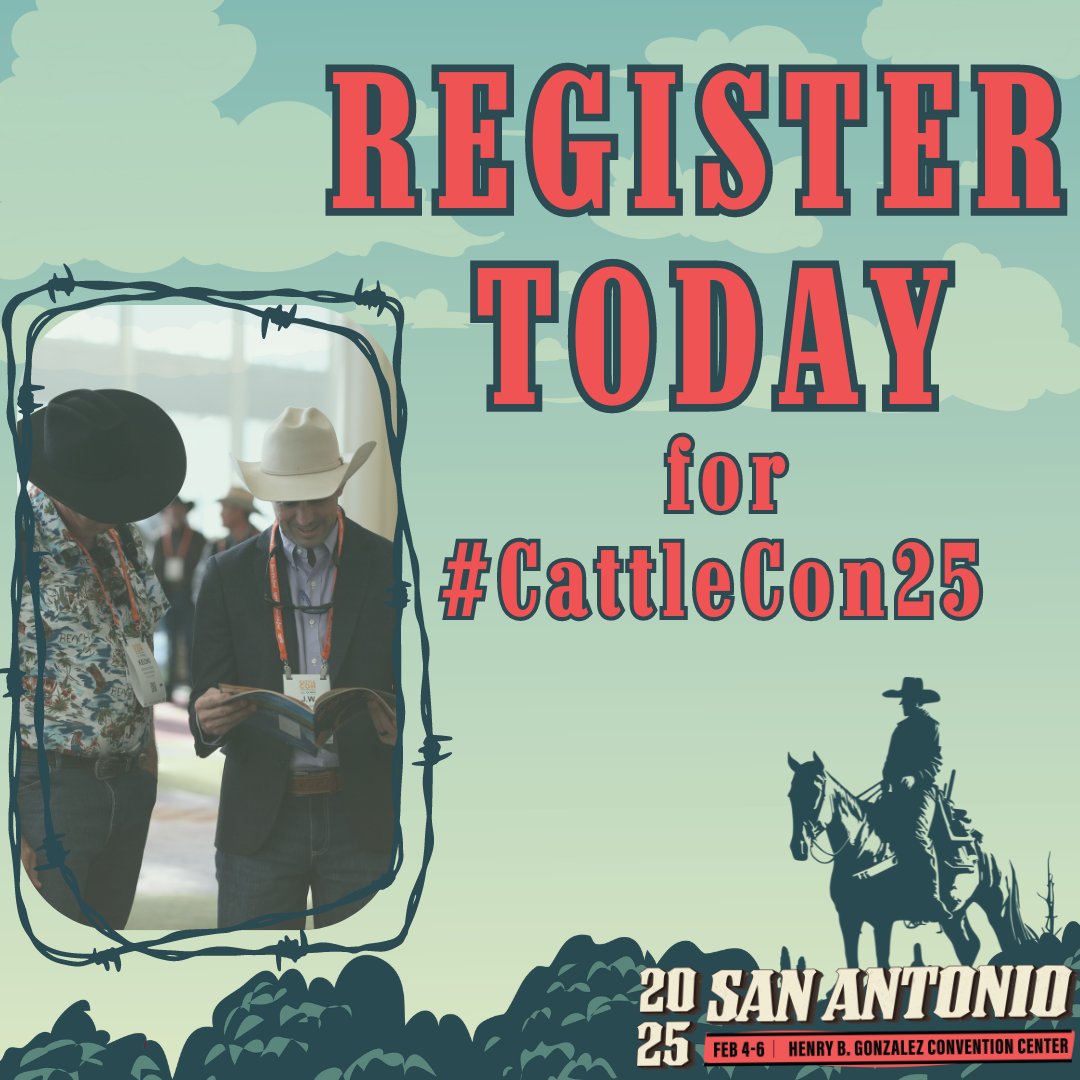 CattleCon's tweet photo. Get to MOOVin! Registration prices increase TOMORROW. Make sure to get registered when prices are low, and rooms are available!🤩 San Antonio, Texas, is sure to be a good time. February 4 - 6, 2025, see you then! 🐮
Register here:
https://t.co/HH14g3AC46 https://t.co/5ngOEo6AiV