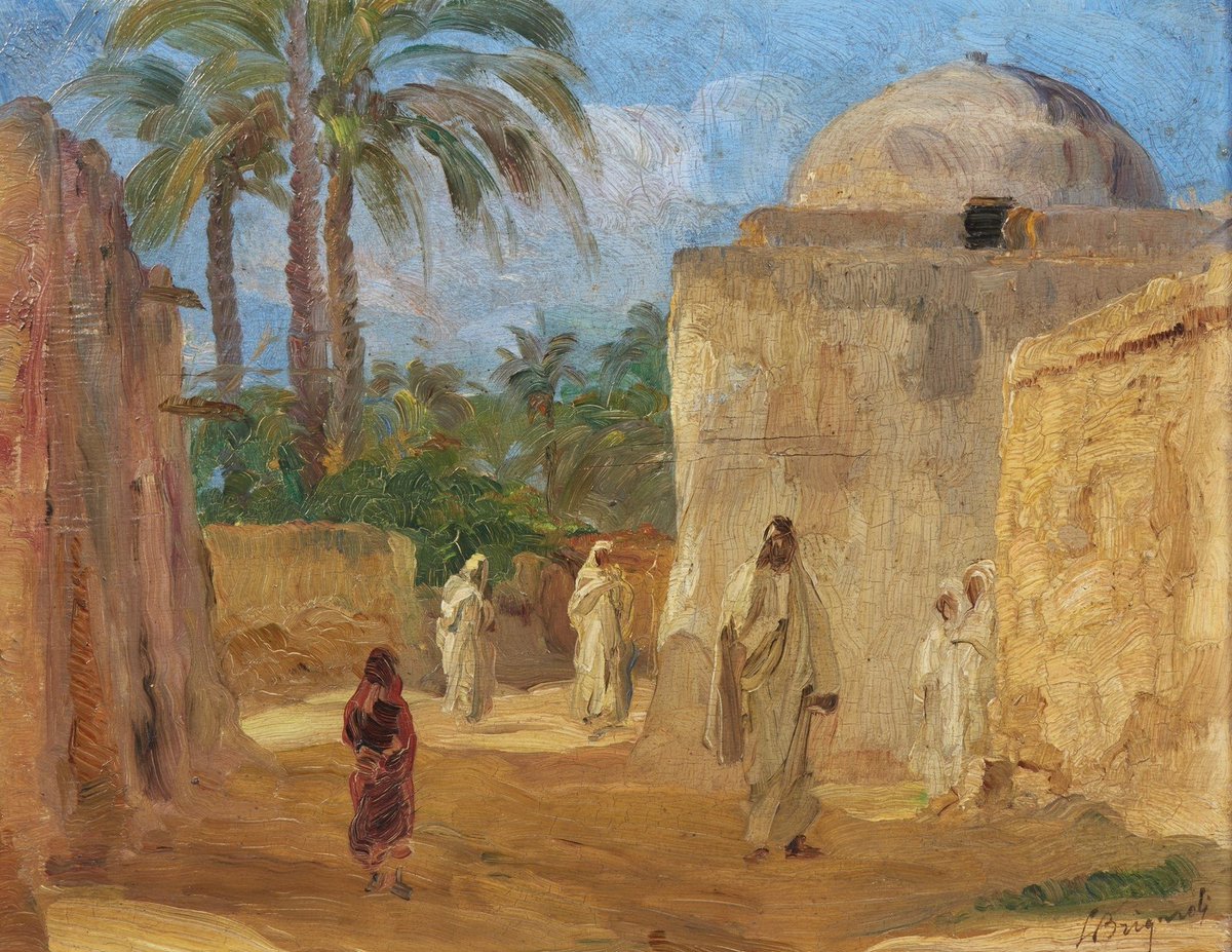 Libyanhistory's tweet image. لوحة زيتية لمشهد في واحة تاجوراء سنة 1934، للرسام لويجي برينيولي
Scene in the Tajura oasis in 1934, Oil painting by L. Brignoli