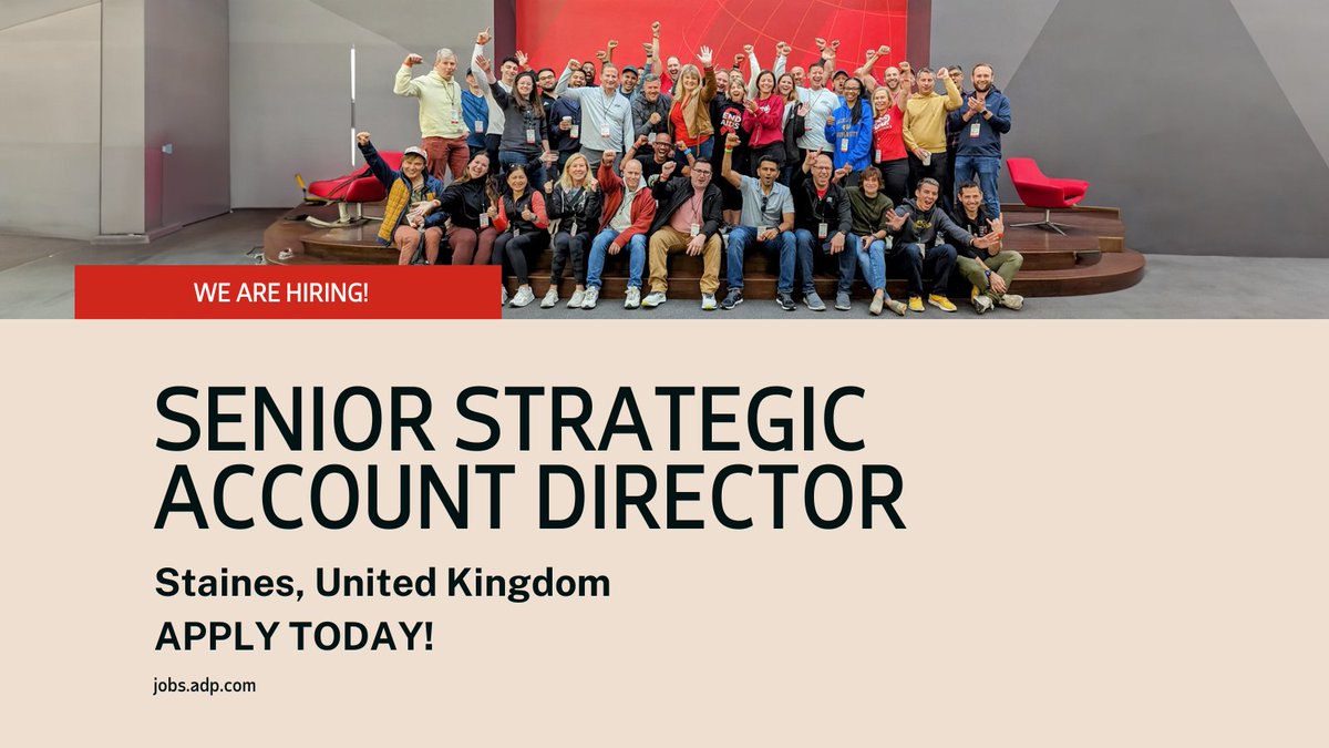 Searching for your next career? We are hiring a Senior Strategic Account Director in #Staines #UnitedKingdom. 

Apply here adp.careers/47F8c06

#ADPLife #UKJobs #HiringNow #Jobs #Career