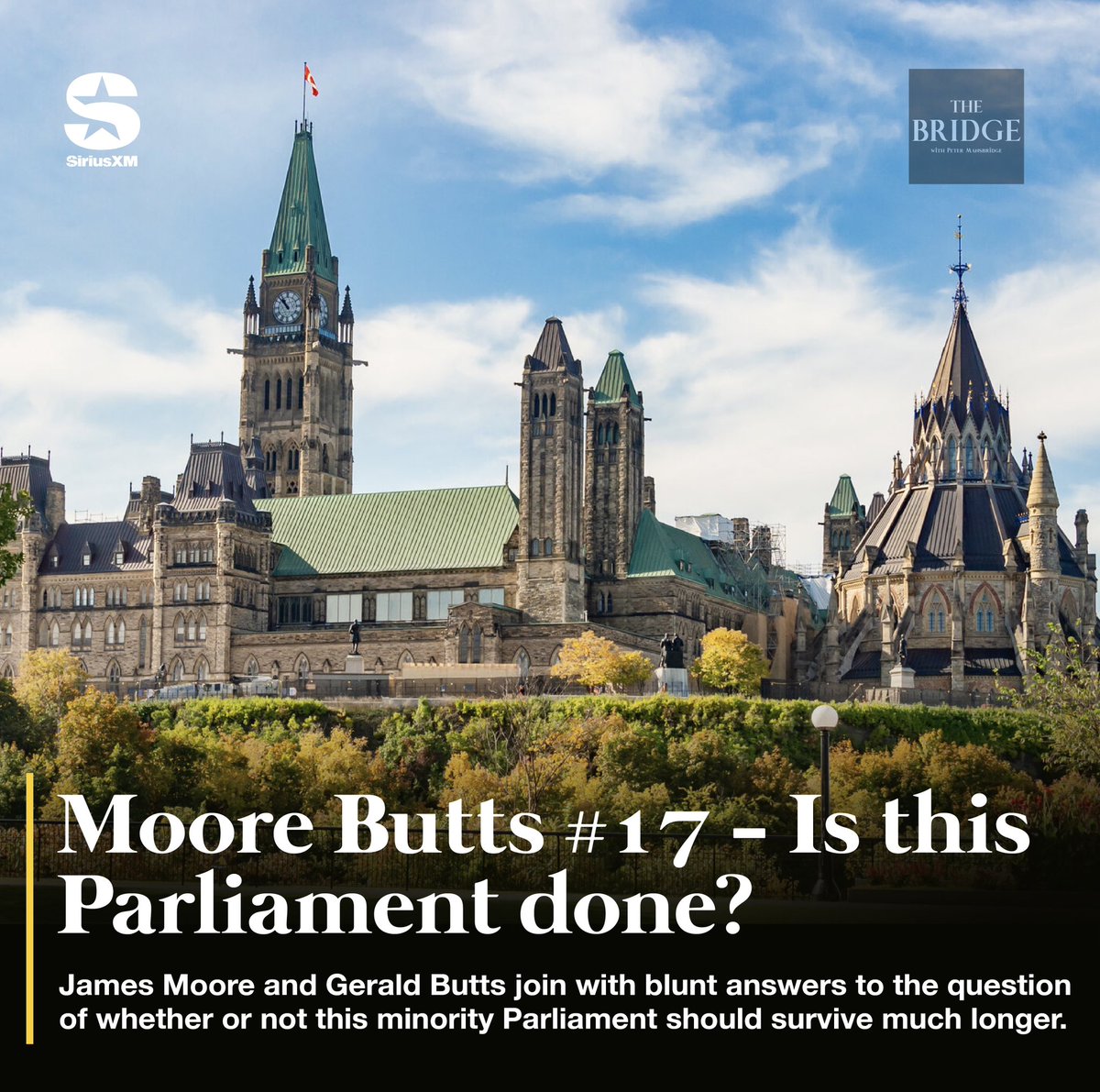 Peter Mansbridge (@petermansbridge) on Twitter photo How can you tell when a Parliament is off the rails? <a href="/honjamesmoore/">James Moore</a> and <a href="/gmbutts/">Gerald Butts</a> are back with a frank assessment of the future of this minority Parliament, and what happens next in Ottawa.
Listen at noon EST on <a href="/CanadaTalks167/">SiriusXM Canada Talks</a>, and wherever you get your podcasts. How can you tell when a Parliament is off the rails? <a href="/honjamesmoore/">James Moore</a> and <a href="/gmbutts/">Gerald Butts</a> are back with a frank assessment of the future of this minority Parliament, and what happens next in Ottawa.
Listen at noon EST on <a href="/CanadaTalks167/">SiriusXM Canada Talks</a>, and wherever you get your podcasts.