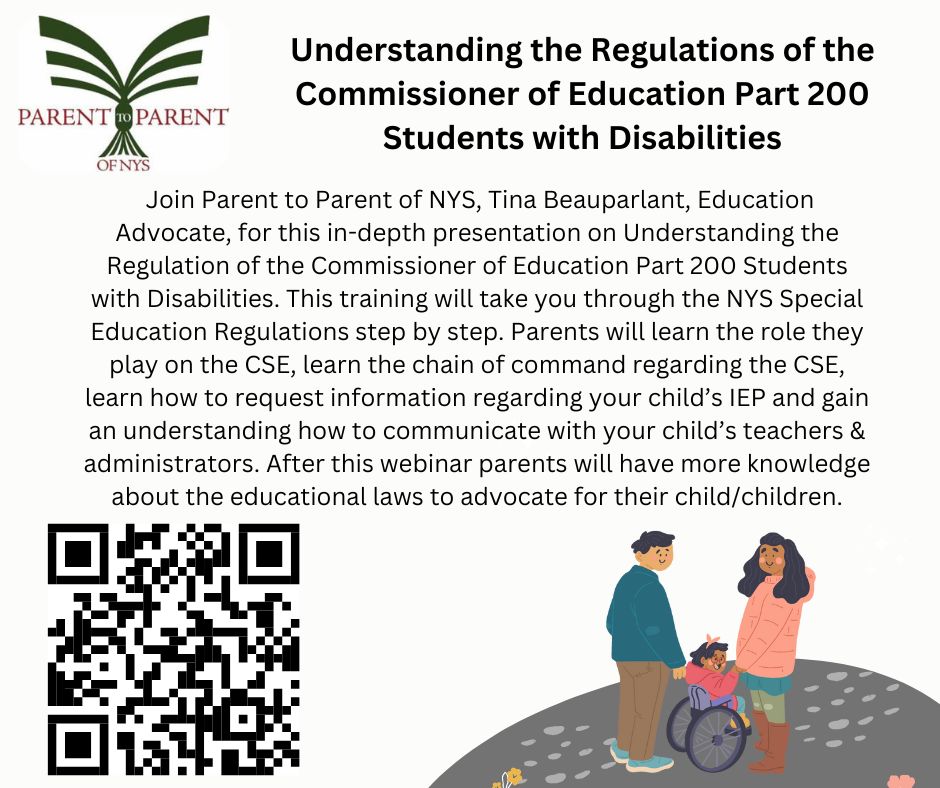 PtoPofNYS's tweet photo. Join us for Understanding the Regulations of the Commissioner of Education Part 200 Students with Disabilities
October 9 @ 9:30 am - 11:00 am
Register Here: https://t.co/B8oOMsbru4
#disabilities #PART200 #specialeducation https://t.co/owFcOeEnhp