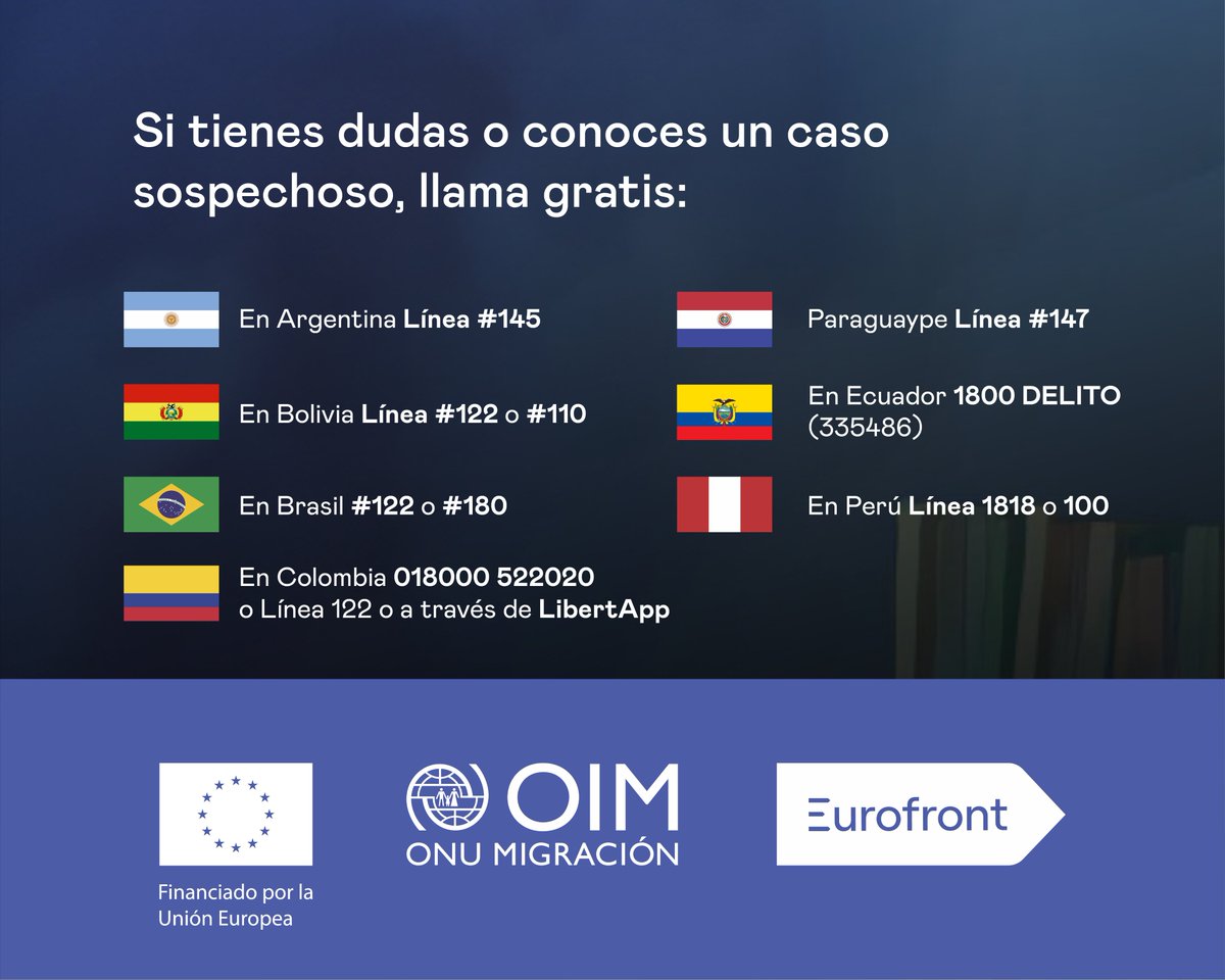 OIM_Argentina's tweet photo. Para prevenir este delito, es fundamental conocer las prácticas de las redes delictivas.

Te invitamos a informarte sobre señales de alerta en el sitio de #AlertaTrata, la campaña desarrollada en el marco de @Eurofront_UE 👉https://t.co/BrBLpTkSaT https://t.co/qrd07m8Gik