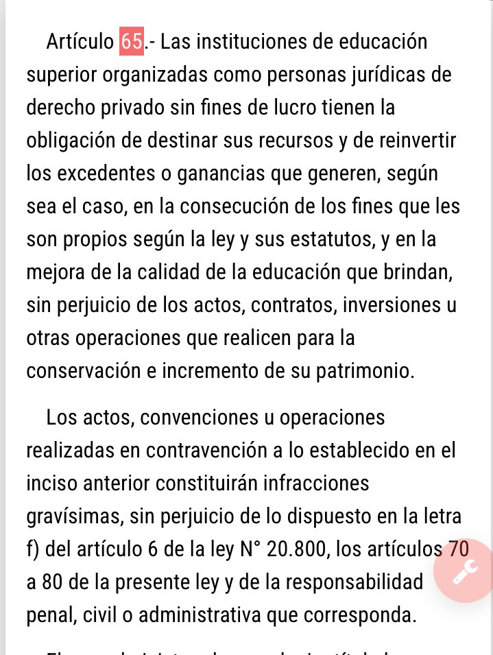 A propósito de Marcela Cubillos, las Universidades tienen la obligación de destinar sus recursos a la consecución de los fines que les son propios según la ley y sus estatutos, y en la mejora de la calidad de la educación que brindan. Si no lo hacen es una infracción gravísima👇🏽