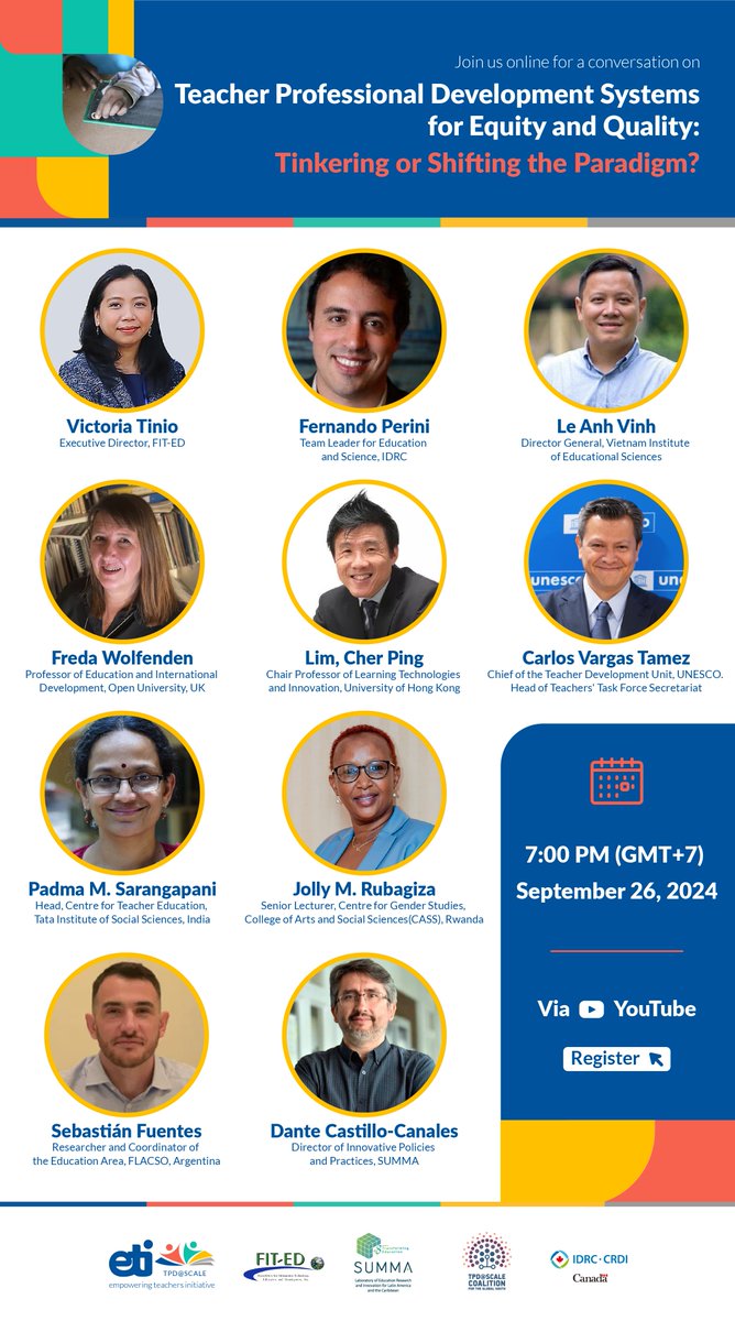 SUMMA (@summa_edu) on Twitter photo 🗓️ This Thursday!
📌“Teacher Professional Development Systems for Equity and Quality: Tinkering or Shifting the Paradigm?”
🎯Join the conversation with leading panelists and speakers from around the world
Register for the livestream👉🏼bit.ly/3yYtEAp
<a href="/TPDatScale/">TPD@Scale Coalition for the Global South</a> 🗓️ This Thursday!
📌“Teacher Professional Development Systems for Equity and Quality: Tinkering or Shifting the Paradigm?”
🎯Join the conversation with leading panelists and speakers from around the world
Register for the livestream👉🏼bit.ly/3yYtEAp
<a href="/TPDatScale/">TPD@Scale Coalition for the Global South</a>
