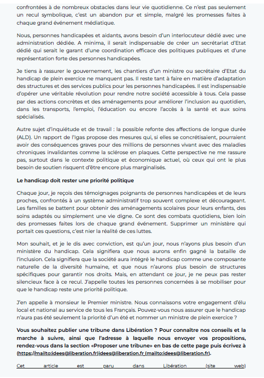 Réduire le handicap à une composante du portefeuille de l’autonomie, c’est invisibiliser des millions de personnes en situation de #Handicap  en France, s’insurge Florian Deygas, administrateur de la Fondation France #scléroseenplaques.  

👁‍🗨à lire dans <a href="/libe/">Libération</a>
<a href="/FloDeygas/">Florian Deygas</a>