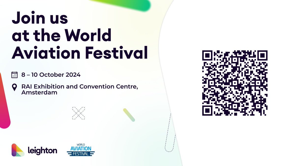 ✈️  Leighton is attending The World Aviation Festival 2024!
Catch our CTO Steve Morland, on Day 3 as part of the Digital Product Panel, where he'll be discussing how airlines are adapting their digital products to stay ahead. Scan the QR code to find out more!
#AviationFest
