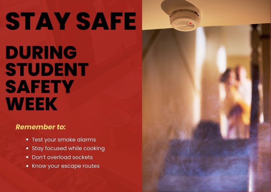 This week is #NationalStudentFireSafetyWeek.

We’ve been interacting with the new students at <a href="/UniofHerts/">University of Hertfordshire</a> about the importance of staying fire-safe during their time away from home. 

Read below some life saving advice.

<a href="/HFRS/">Herts Fire & Rescue</a>