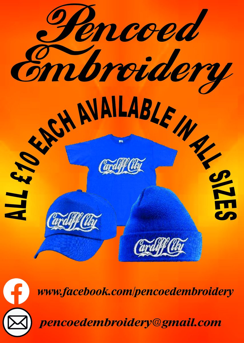 Pencoed Embroidery (@pencoedemb) on Twitter photo #cardiffcity #cardiff #Wales 
T shirts all sizes £10 Beanies £10 Caps £10 #cardiffcity #cardiff #Wales 
T shirts all sizes £10 Beanies £10 Caps £10