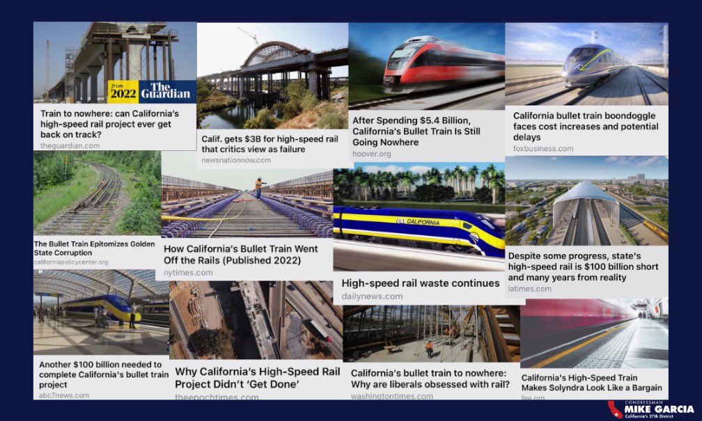 California’s high-speed rail is a complete failure—15 years and billions spent with no track laid. I introduced, H.R. 9308, the No Frankenrail Act to stop this wasteful spending and protect taxpayer dollars. 

We need real infrastructure that works, not empty promises.