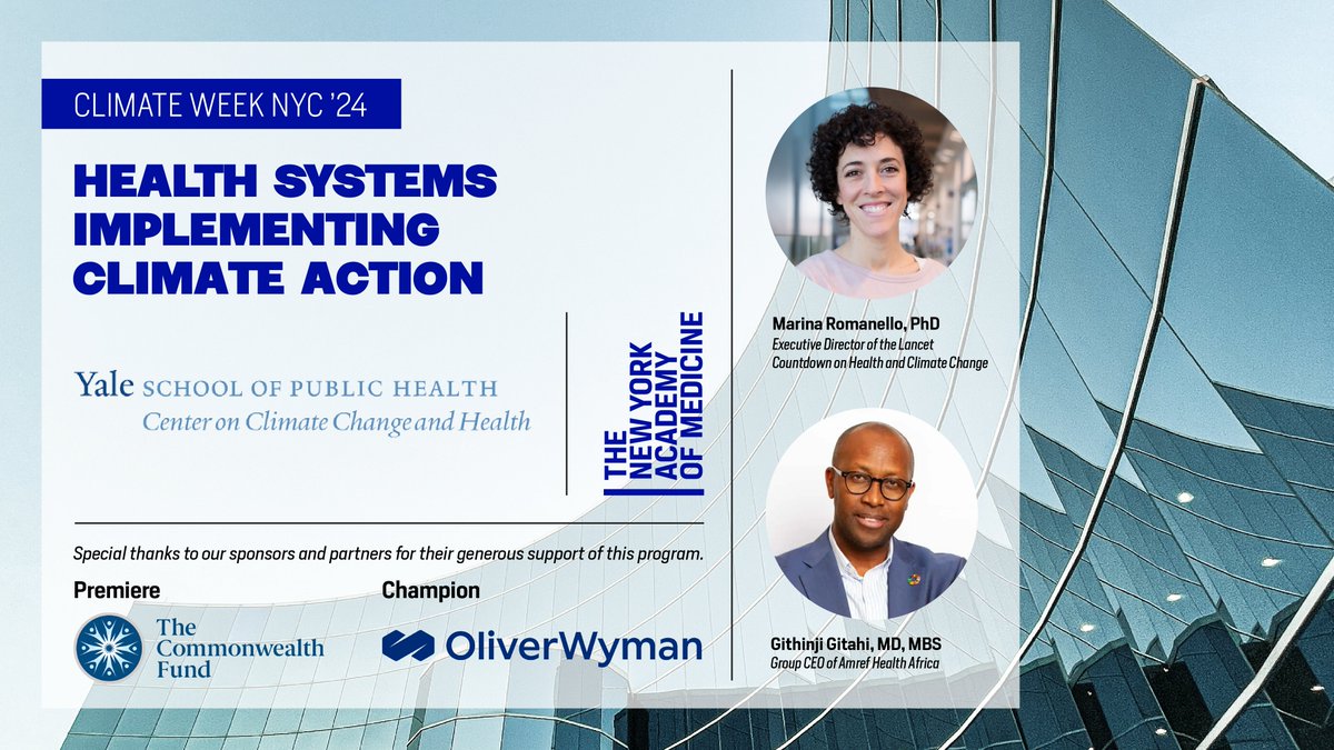 CCHYale's tweet photo. 🌟Exciting Update: New Keynote Speaker Announced!

We’re thrilled to announce that Dr. Githinji Gitahi from @Amref_Worldwide will be joining us at the inaugural Health Systems Implementing Climate Action event at Climate Week NYC.

#ClimateWeekNYC #YaleatClimateWeek

@daktari1 https://t.co/Z0YOQjWAng