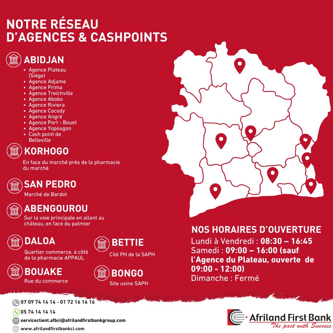 AFB_CI's tweet photo. 💼 Une nouvelle semaine débute avec #AFBCI ! 

Commencez la semaine tranquillement avec notre réseau d'agences à travers le pays. Que ce soit pour un conseil ou un service bancaire, nos équipes sont disponibles pour vous assister.

⬇️ Localisez l’agence la plus proche ! 

#Banque https://t.co/qPRAoyErmh