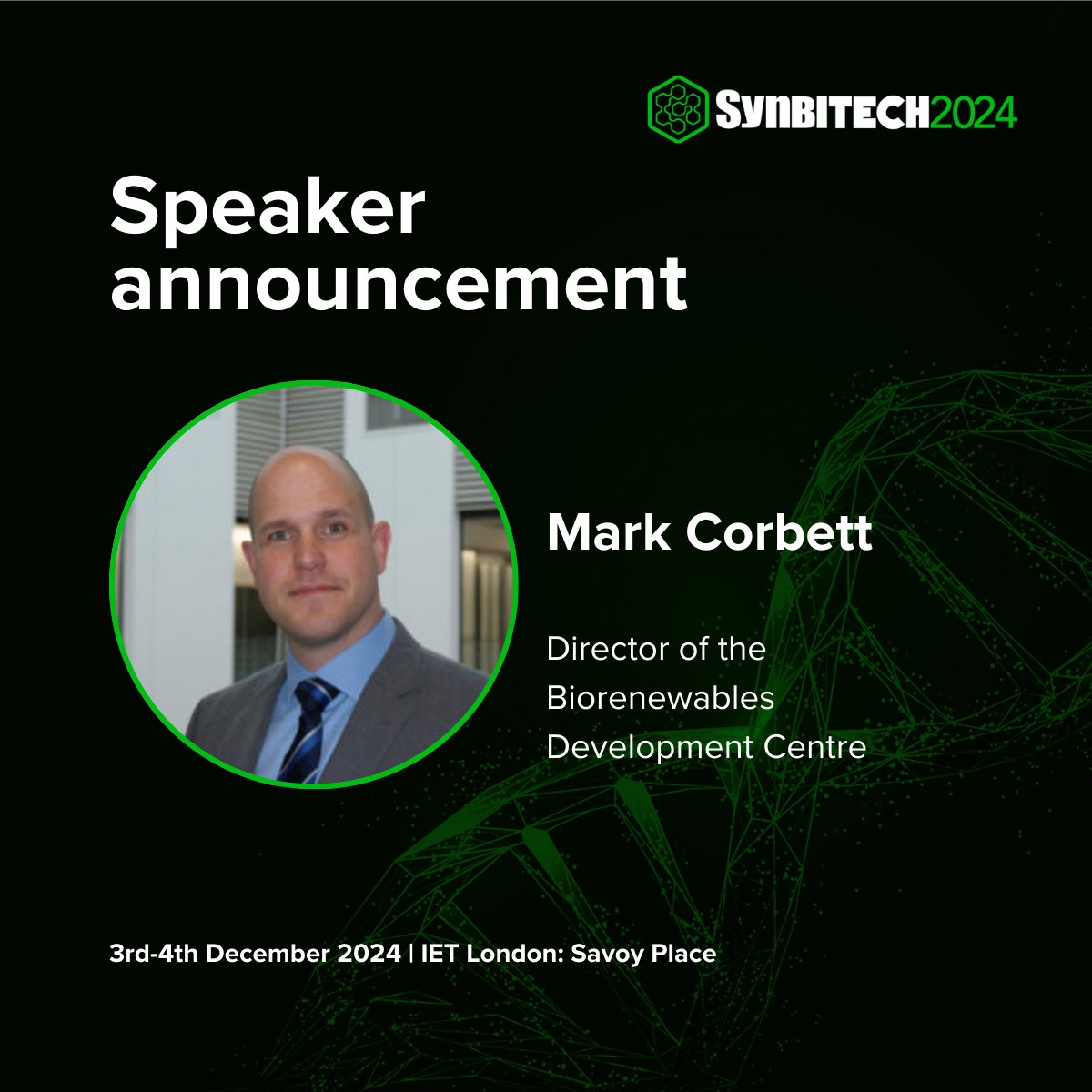 SynbiCITE's tweet image. We're pleased to announce that Mark Corbett will be speaking at SynbiTECH 2024!
Mark is Director of the @BDC_org and will be speaking on the Scale Up panel.
To find out more about the #SynbiTECH24 programme and speakers visit synbitech.com