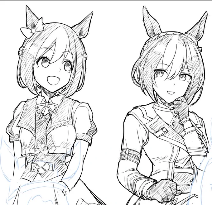 次のお題はスペちゃんとシーザリオを描かせていただきます(一部抜粋)。
髪型とか細かい部分で共通点があるようにデザインされてるんですねー(^^)
#ウマ娘 #スペシャルウィーク #シーザリオ 