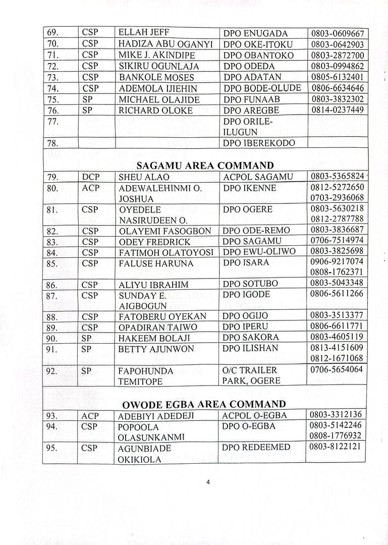 Forwarding the updated contact of police head of department in Ogun State. Members of the public are enjoined to access the various medium to engage their officers for meaningful interactions. 
As we approach the end of the year, experience has shown the upward surge in crime and