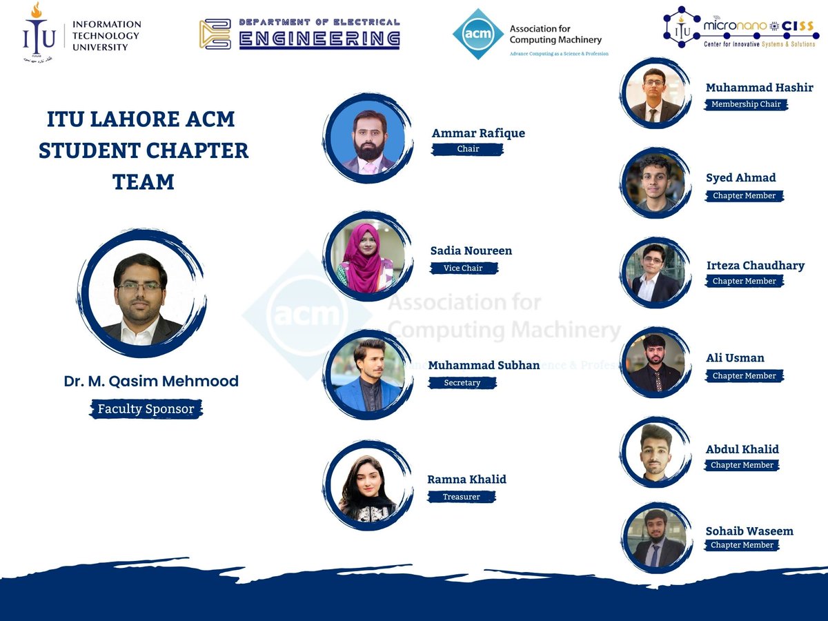 cissglobal's tweet photo. Exciting times ahead! Meet the dynamic team behind the ITU Lahore ACM Student Chapter, collaboration, and cutting-edge tech to our community! From coding workshops to industry insights, we’re here to shape the future of technology together. 
 #ACMITU #TechLeaders #Innovation https://t.co/fvKo9FFYW9