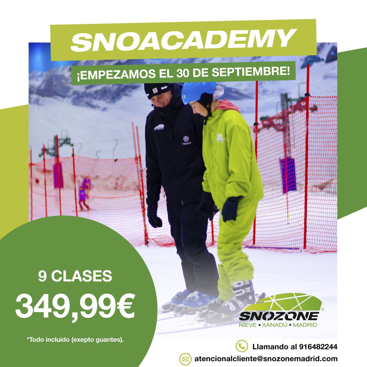 SnozoneMadrid's tweet photo. 🎙¡EL LUNES, 30 DE SEPTIEMBRE, EMPIEZA LA SNOACADEMY! 🎙️
Clases grupales, 1 día a la semana, a elegir de lunes a jueves, durante 9 semanas por 349,99€. *Incluye todo el equipo excepto guantes.
#snozone #mejorvivirlo #snozoneuk #ski #snow #nieve #snoacademy #infantil #junior https://t.co/mP44lTaTOv