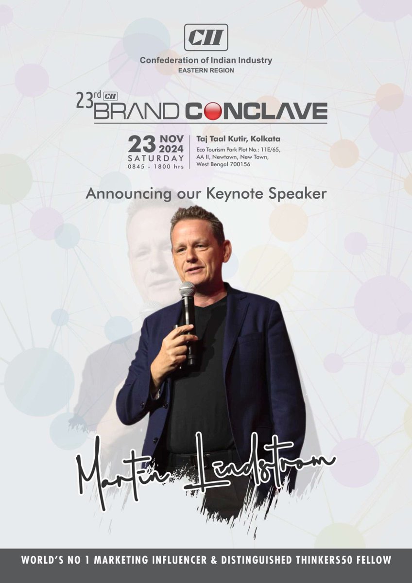 CII4ER's tweet image. #PosterLaunch

The #Poster of the 23rd Brand Conclave has been released in Kolkata by Mr Andrew Fleming, British Deputy High Commissioner at Kolkata and Asma Khan, celebrated British Restaurateur.

@MartinLindstrom, a Danish author and Time magazine Influential 100 Honoree, will