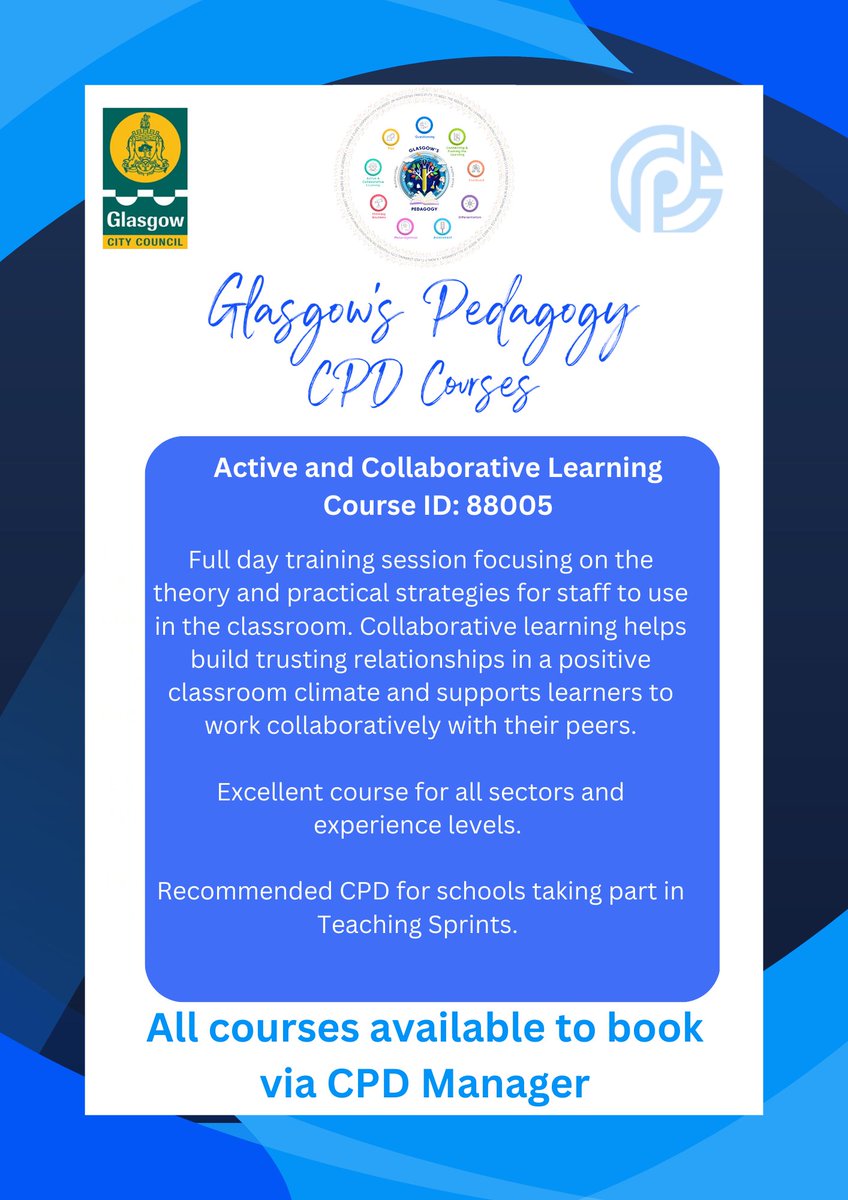 📅Date for the diary. Final Pedagogy CLPL before the October break... Active and Collaborative Learning. Details below and sign up via CPD Manager.