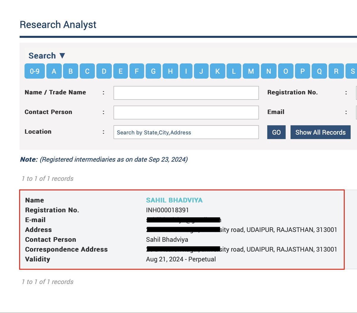 sahilbhadviya's tweet photo. With great pleasure, I want to announce that I'm now a certified SEBI Research Analyst. There were lot of discussions around finance youtubers giving stock tips without any SEBI approval. Although, I never give buy/sell call, this certificate add another level of credibility to my work. You can get the details on SEBI portal as well.