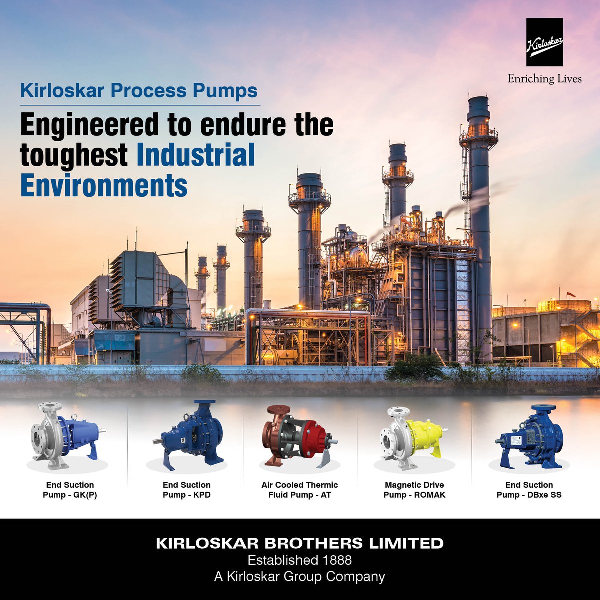 KBLPumps's tweet image. #Kirloskar #ProcessPumps are designed to meet the unique demands of industries like Chemicals, Pharma, Sugar, Textiles, Food &amp;amp; Beverages, Steel, Coal and Pulp &amp;amp; Paper. 

#KirloskarBrothersLimited #KBL