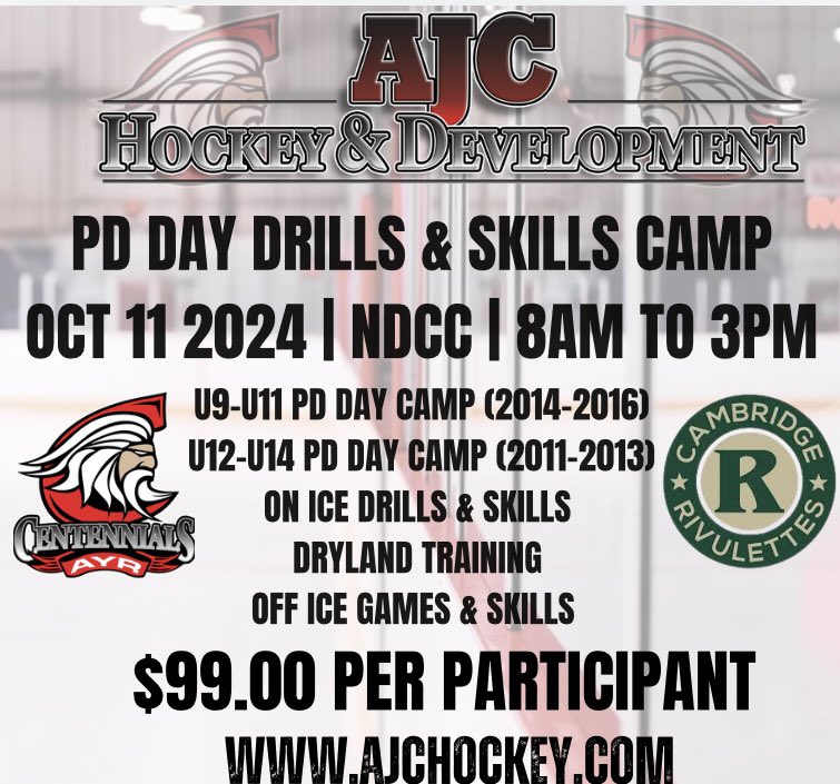 Ayr Centennials Alumni (@4_cens) on Twitter photo Big Announcement!!!
The <a href="/AyrCentennials/">Ayr Centennials</a> and <a href="/Rivulettes/">Rivulettes</a> will be teaming up to help with this amazing NEW PD Camp in Ayr !!
Sign up today ajchockey.com
<a href="/AyrFunHockey/">@AyrSummerFunHockey</a> <a href="/AyrRocketsGH/">Ayr Rockets Girls Hockey</a> <a href="/AyrMinorHockey/">AMHA</a> <a href="/jeffgrimwood20/">Jeff Grimwood</a> <a href="/jennycharron17/">Jenn Charron</a> <a href="/CrGHA/">roadrunners</a> Big Announcement!!!
The <a href="/AyrCentennials/">Ayr Centennials</a> and <a href="/Rivulettes/">Rivulettes</a> will be teaming up to help with this amazing NEW PD Camp in Ayr !!
Sign up today ajchockey.com
<a href="/AyrFunHockey/">@AyrSummerFunHockey</a> <a href="/AyrRocketsGH/">Ayr Rockets Girls Hockey</a> <a href="/AyrMinorHockey/">AMHA</a> <a href="/jeffgrimwood20/">Jeff Grimwood</a> <a href="/jennycharron17/">Jenn Charron</a> <a href="/CrGHA/">roadrunners</a>
