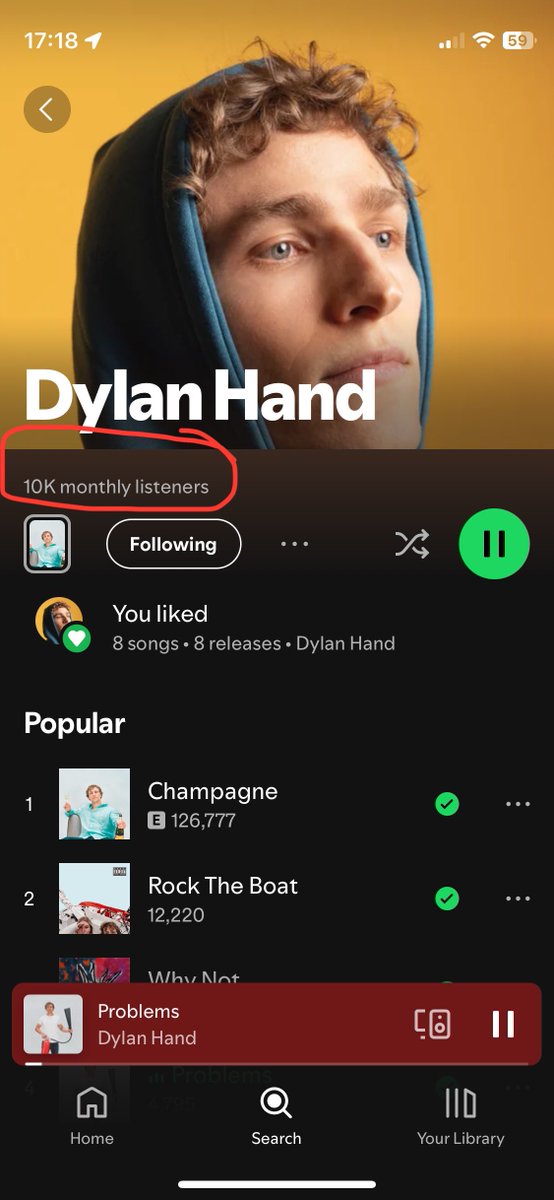 DylanHand's tweet photo. Just hit 10,000 monthly listeners on Spotify 🙏 https://t.co/hQNXePBcKh