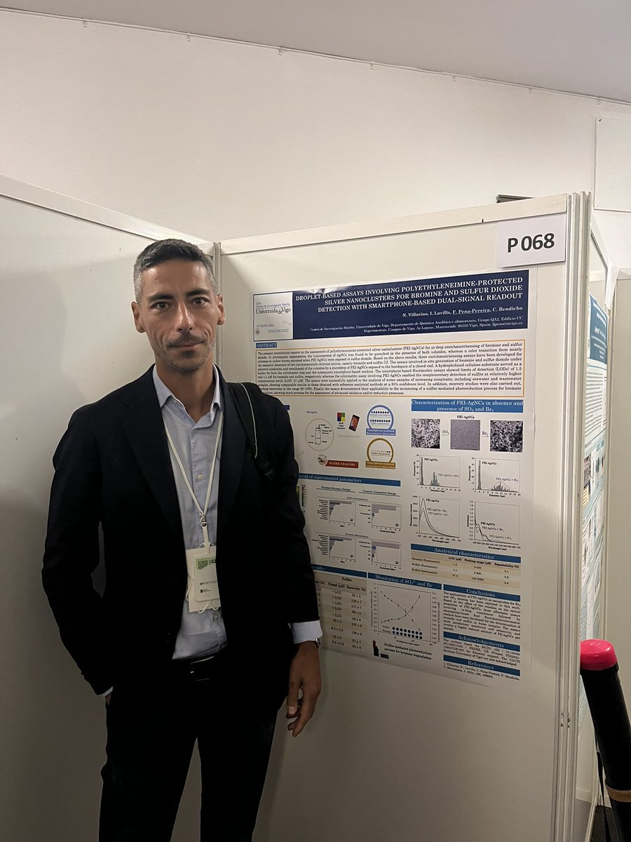 QA2_UVigo's tweet photo. Presenting during the congress posters with our results of synthesis, characterization and application of nanoparticles in environmental samples at XI NyNA 2024 @2024nyna 

Congratulations to the organization for the excellent work

See you in Valencia 2026!👋🏽

#nanoparticles https://t.co/90KJQMBiiC