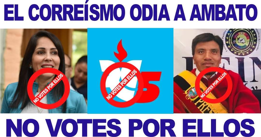 JackUtheripper (@jacktheripperec) on Twitter photo ANTE LA CAMPAÑA DE ODIO DE LOS CORREÍSTAS EN CONTRA DE AMBATO
Te invitamos a mostrar tu rechazo NO VOTANDO POR NINGÚN CANDIDATO CORREÍSTA en Tungurahua en las próximas elecciones. AMBATO SE RESPETA!! ORGULLOSAMENTE AMBATEÑOS!!
<a href="/RC5Oficial/">Revolución Ciudadana</a> <a href="/ecuarauz/">Andrés Arauz</a> <a href="/LuisaGonzalezEc/">Luisa González</a> <a href="/MashiRafael/">Rafael Correa</a> ANTE LA CAMPAÑA DE ODIO DE LOS CORREÍSTAS EN CONTRA DE AMBATO
Te invitamos a mostrar tu rechazo NO VOTANDO POR NINGÚN CANDIDATO CORREÍSTA en Tungurahua en las próximas elecciones. AMBATO SE RESPETA!! ORGULLOSAMENTE AMBATEÑOS!!
<a href="/RC5Oficial/">Revolución Ciudadana</a> <a href="/ecuarauz/">Andrés Arauz</a> <a href="/LuisaGonzalezEc/">Luisa González</a> <a href="/MashiRafael/">Rafael Correa</a>