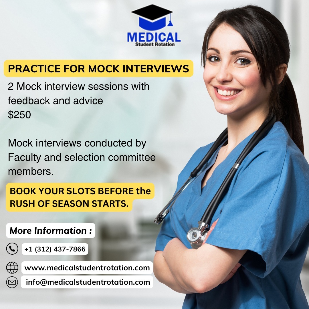 Elevate Your Interview Skills! 🌟

Attention, future medical professionals! Are you ready to ace your residency interviews? Join us for 2 Mock Interview Sessions with personalized feedback and expert advice from faculty and selection committee members—all for just $250! 🎓
