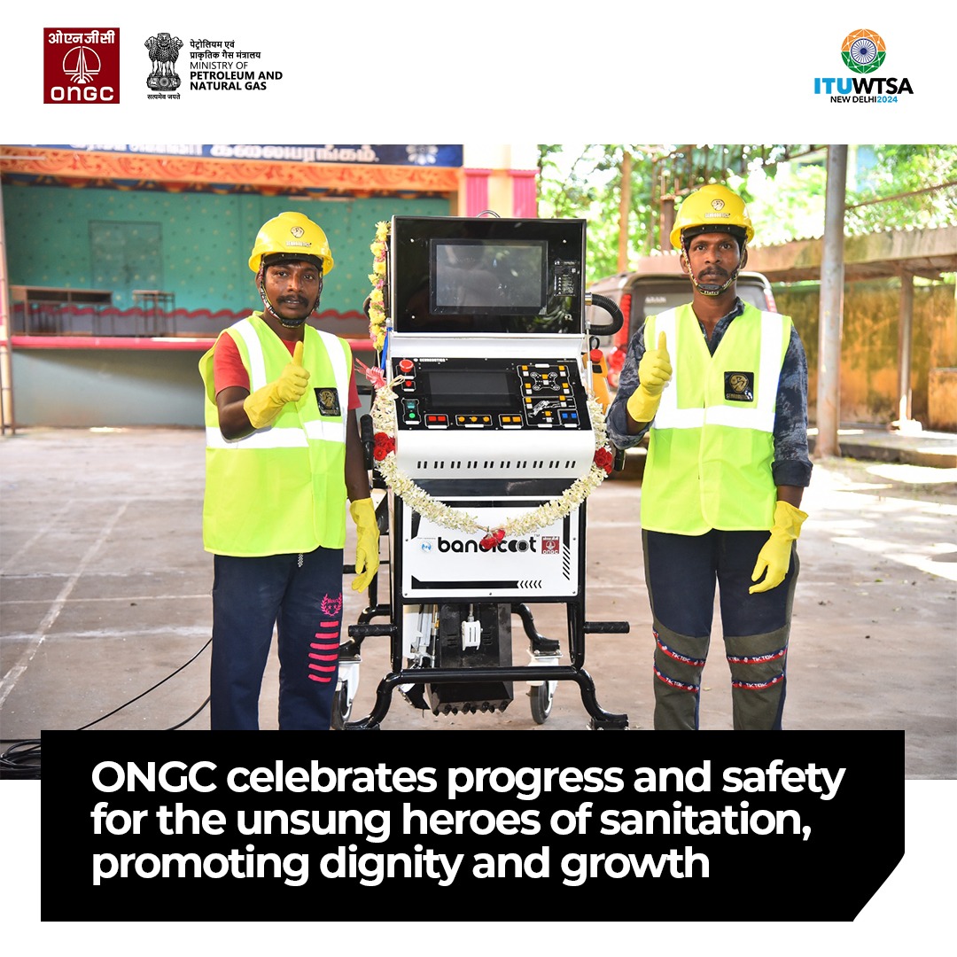 ONGC_'s tweet photo. 🌍 #SwachhataHiSeva 
#ONGC stands at the forefront of progress, championing safety, dignity, and innovation for sanitation workers. 
Meet #Bandicoot, #India’s first indigenous manhole-cleaning robot, developed under the visionary @makeinindia and #SwachhBharat Mission. This groundbreaking technology marks a monumental leap toward eradicating manual scavenging, restoring dignity to the unsung heroes of urban sanitation.

Through our Corporate Social Responsibility (#CSR) initiative, #India's #Energy #Maharatna is proud to revolutionize the sanitation landscape, ensuring a safer and brighter future for all. 
Together, let us pave the way for a cleaner, more dignified tomorrow. 

#EnergyNowAndNext #YouAreEnergy