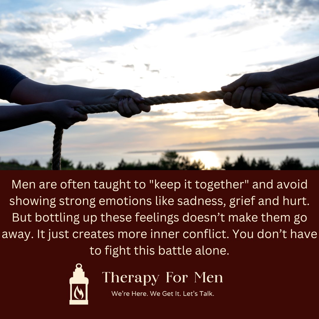 Therapy_For_Men's tweet photo. Men are often taught to "keep it together" and avoid showing strong emotions like anger. But bottling up these feelings doesn’t make them go away. It just creates more inner conflict. You don’t have to fight this battle alone.

Blog: https://t.co/Cdk6VLeWpV

#MentalHealthMatters https://t.co/XAVDdWxFOi