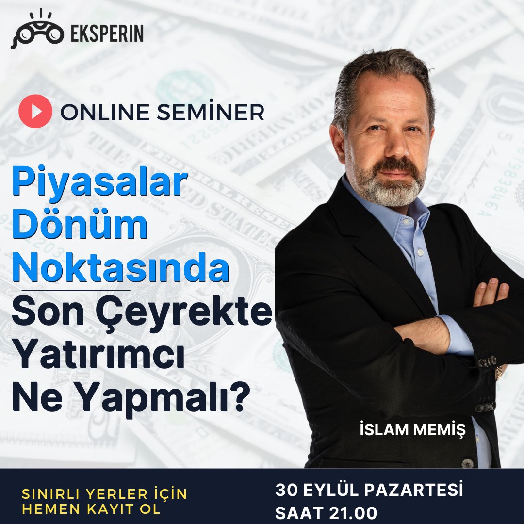 📢 Finans analisti <a href="/islammemiss/">İslam MEMİŞ</a> canlı anlatımıyla gerçekleştireceğimiz webinar ile ilgili detaylı bilgi ve sınırlı yerlere kayıt için 👉 webinar.eksperin.com/son-ceyrekte-y…
#EKONOMİ #finans #yatırım #enflasyon #altın
