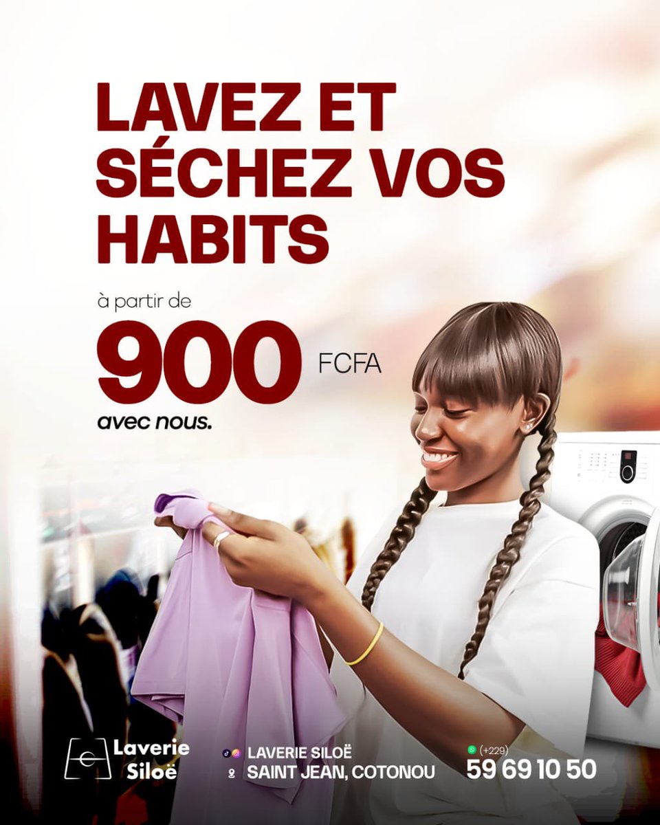 Lynelyne09's tweet photo. Avec 900 FCFA, lavez sans stress et de manière professionnelle vos tenues.

Cliquez-ici https://t.co/iOhS2U5uvu pour nous joindre.

#LaverieSiloe
 #LingePropre
 #GainDeTemps
 #LessiveACotonou 
#Lessive 
#Rt🙏 https://t.co/eQriPCZzlW