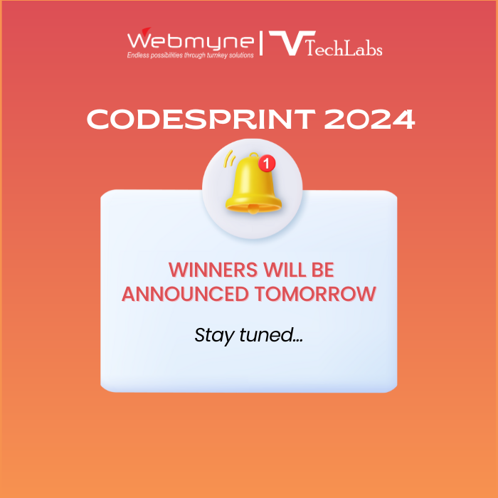 webmynecom's tweet image. Get ready! The winners of CodeSprint 2024 will be revealed tomorrow. Stay tuned for the exciting announcement!

#codesprint2024 #winnerannouncement #StayTuned #competitionfinale #TechChallenges #InnovationShowcase #grandreveal #contestwinners