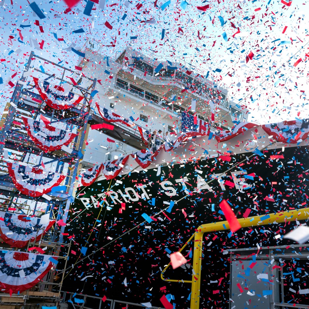 MMAAdmissions's tweet photo. On 9/9, we celebrated the christening of the T.S. Patriot State, marking the beginning of its career training the future of the maritime industry. We can't wait for its arrival in Buzzards Bay, and even more, it's first Sea Term voyage!

Photos:
Marad
Philly Shipyard
U.S. DOT https://t.co/Z5YtslsyIR