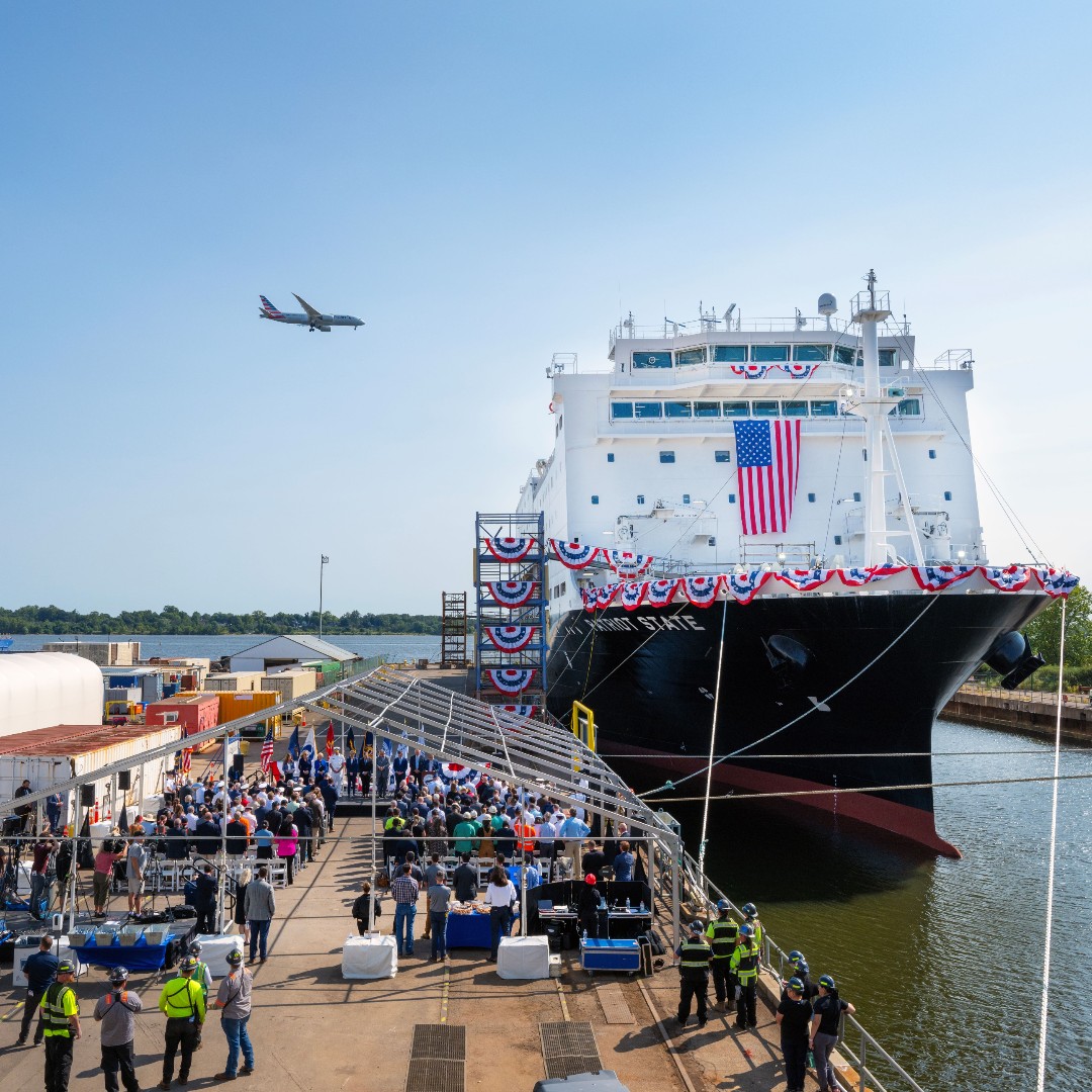 MMAAdmissions's tweet photo. On 9/9, we celebrated the christening of the T.S. Patriot State, marking the beginning of its career training the future of the maritime industry. We can't wait for its arrival in Buzzards Bay, and even more, it's first Sea Term voyage!

Photos:
Marad
Philly Shipyard
U.S. DOT https://t.co/Z5YtslsyIR
