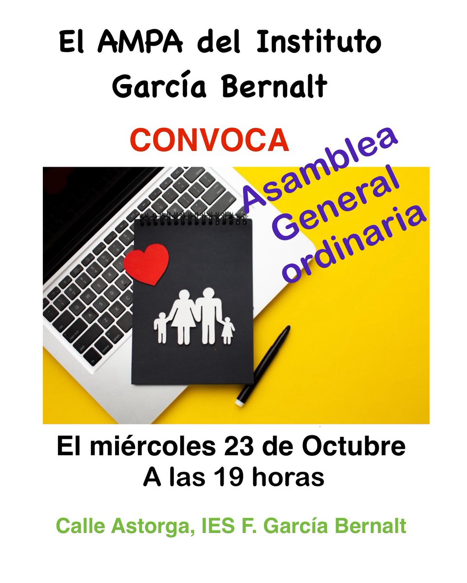 ampaIESFGB's tweet photo. Es importante que vuestra asistencia, porque entre los puntos que comentaremos será la revocación de la junta actual, con lo que necesitaremos personas que quieran formar parte de la junta directiva del AMPA para el año próximo. @iesfgb https://t.co/GvojxgSYet
