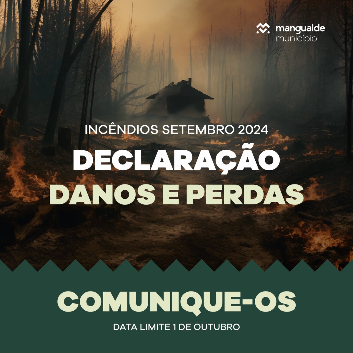 Pode reportar os danos e perdas online ou presencialmente. Mais informações em: 
cmmangualde.pt/incendios-de-s…