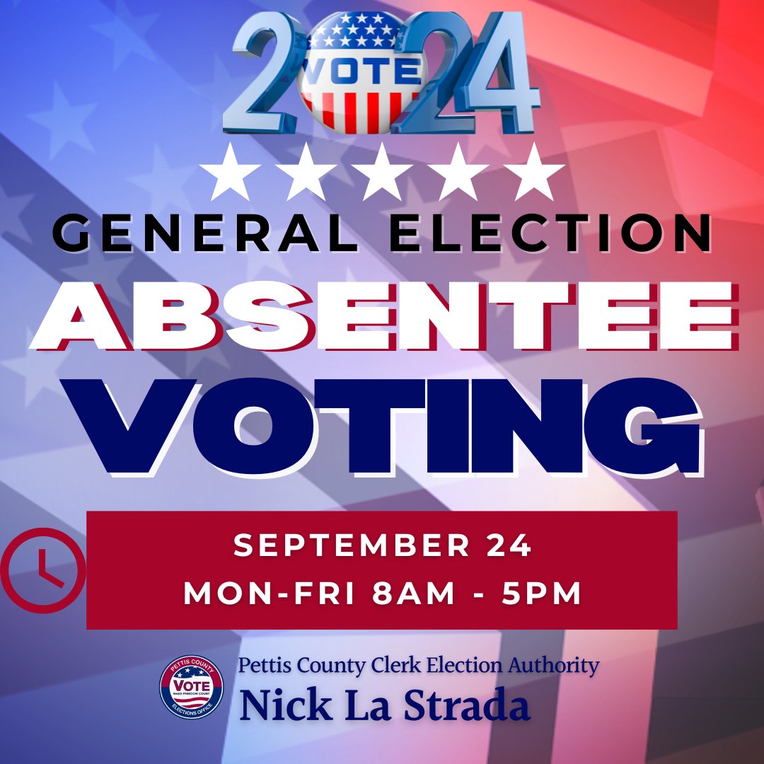 FedElections's tweet photo. 🗳️✨ Today’s the Day, Pettis County! ✨🗳️ Absentee voting starts NOW! 🎉 Head on down to 215 E. 5th St. to cast your ballot early and make sure your voice is heard. Let’s make a difference together! #PettisCountyVotes https://t.co/5MzygDzLWa