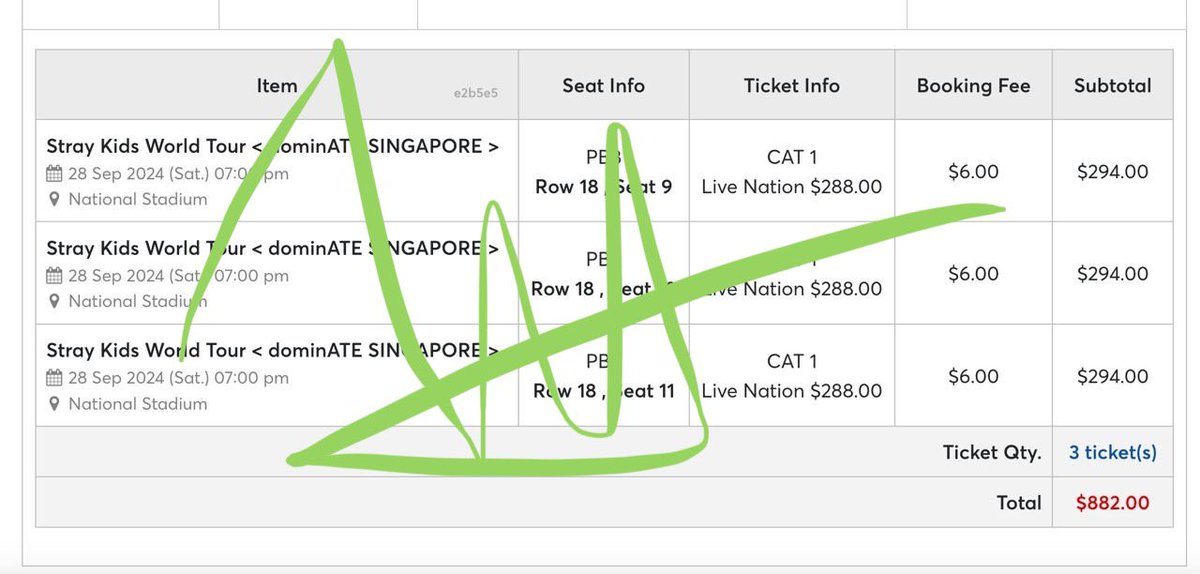 MileyLovesSVT's tweet photo. WTS concert ticket 
Stray Kids SKZ <dominATE> in Singapore

CAT1 (PB8) x2 tickets
Row 18 Seat 10 &amp; 11 
$260 SGD each (Side by Side) 
Buy both $500 SG

Reason for selling, friends cannot make it. I’ll be going to the concert and will be sitting at Seat 9. 

#dominATE_SINGAPORE https://t.co/aV3JRBaqXg