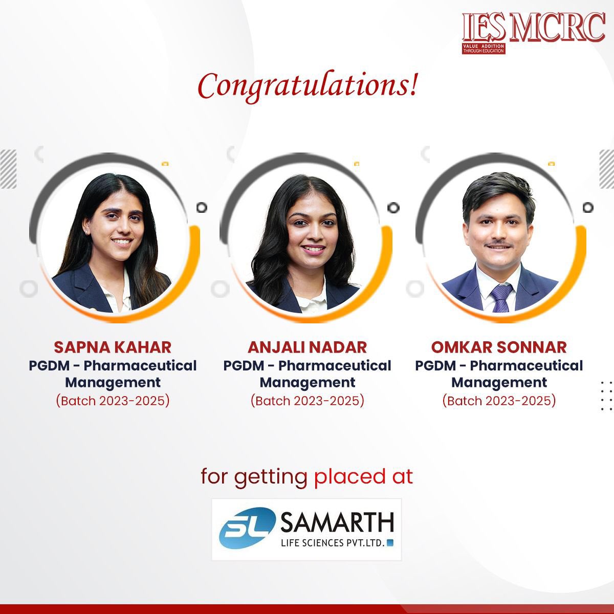 Heartiest congratulations for getting recruited through IES MCRC.
All the best for the journey ahead.

#IESMCRC #PGDM #Congratulations #Recruited #Mumbai