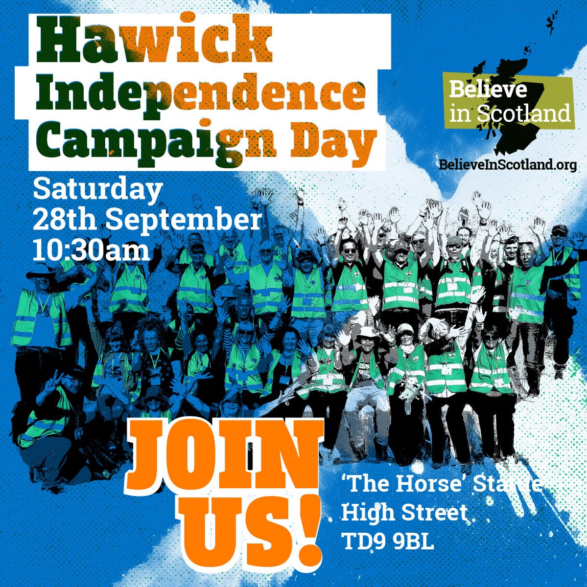 🙌 Believe in Scotland will be heading to Hawick on the 28th of September for another Indy campaign day!

 🤝 Believe in Scotland has been linking up with local Yes groups across Scotland to organise a mass day of campaigning in their area. Come join us: bit.ly/47ACKAb