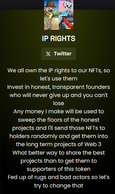 GrahamRider4's tweet photo. Let's see if we can add value to holders and projects without bots, cash grabs or manipulation
I created IP token
Any creator funds will be used to buy NFTs from honest projects and all NFTs will be airdropped to token holders randomly
JDL91M5zQDRqnGxaGqbv8GxFNuw2pgHCWpuMy3WgdbWP https://t.co/NAGeSghmrp